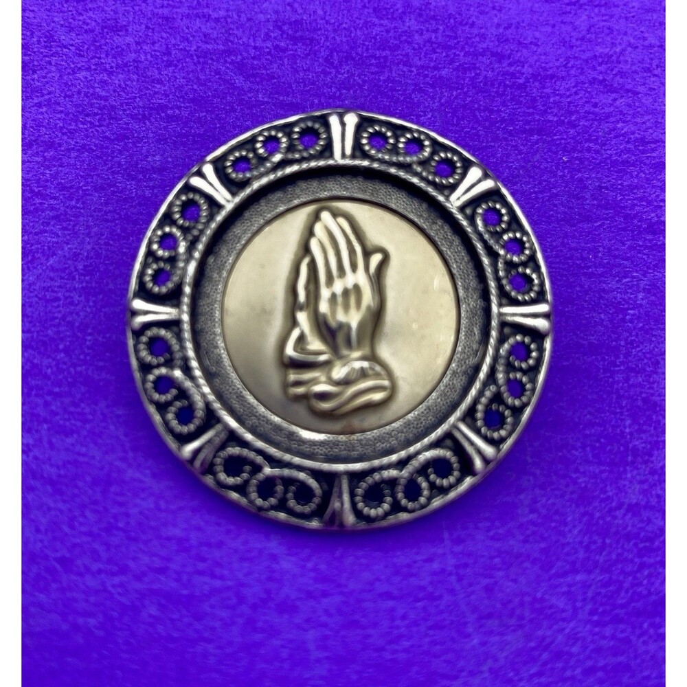 Vtg Prayer Hands Brooch Pin, Gold-Tone, Germany, Christianity, Faith, Serenity